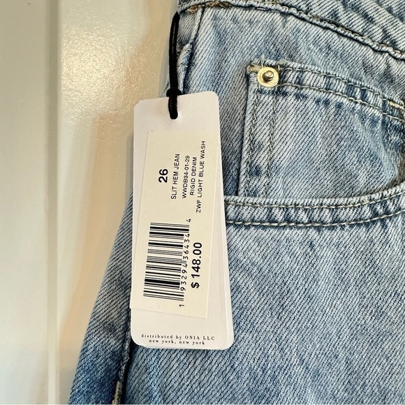 NWT WeWoreWhat slit hem jeans in real stiff denim retro vintage inspired chain - Picture 3 of 12